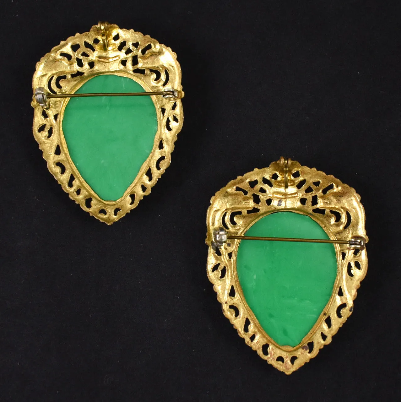 Celluloid Dragon Phoenix Jade Pendant Brooch Set