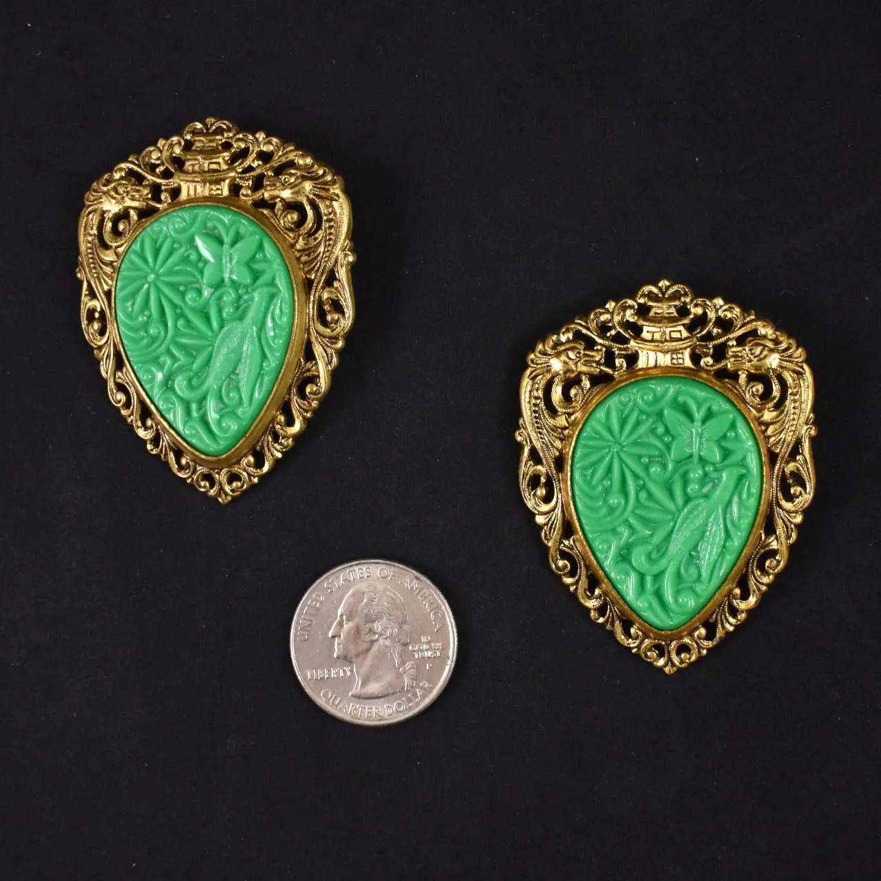Celluloid Dragon Phoenix Jade Pendant Brooch Set