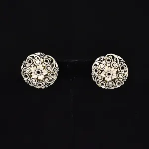 Celluloid White Carved Flower Earrings