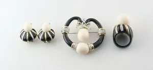 Chalcedony and Diamond 18k Yellow Gold Jewelry Set w/ Ring, Earrings, and Brooch