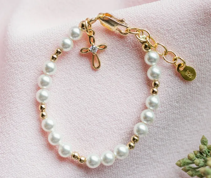 Cherished Moments 14K Gold-Plated Baby Cross Bracelet - Baptism Communion Gift