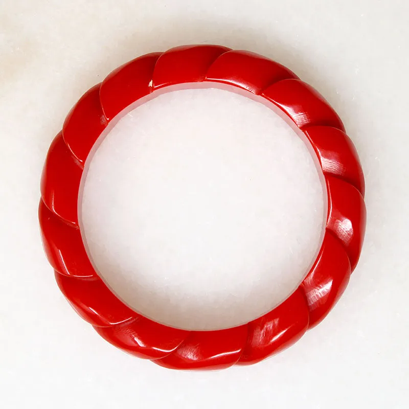 Cherry Red Bakelite Rope Carved Bangle