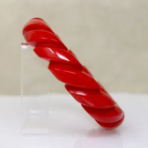 Cherry Red Bakelite Rope Carved Bangle
