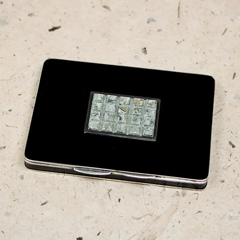 Chic French Art Deco Silver Enamel & Celluloid Compact