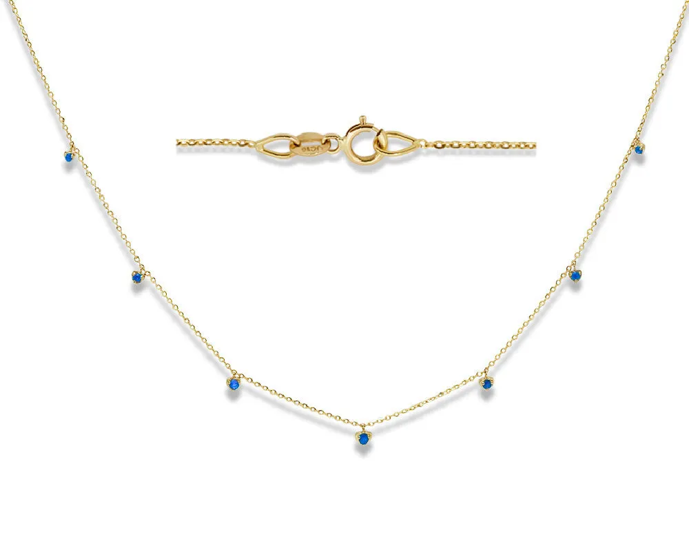 Color Stone Miniature Hearts Dangle Necklace