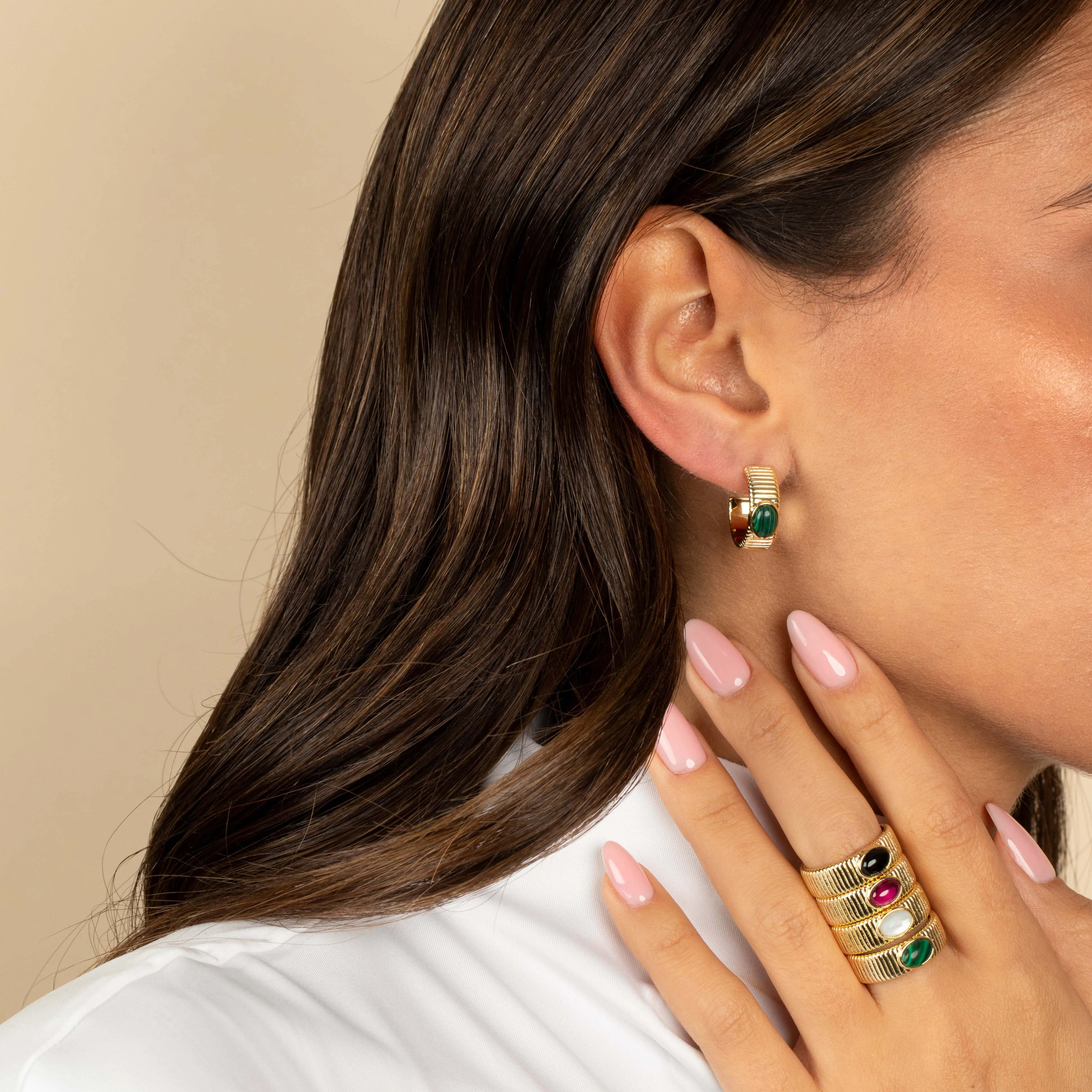 Colored Stone Ridged Band Ring