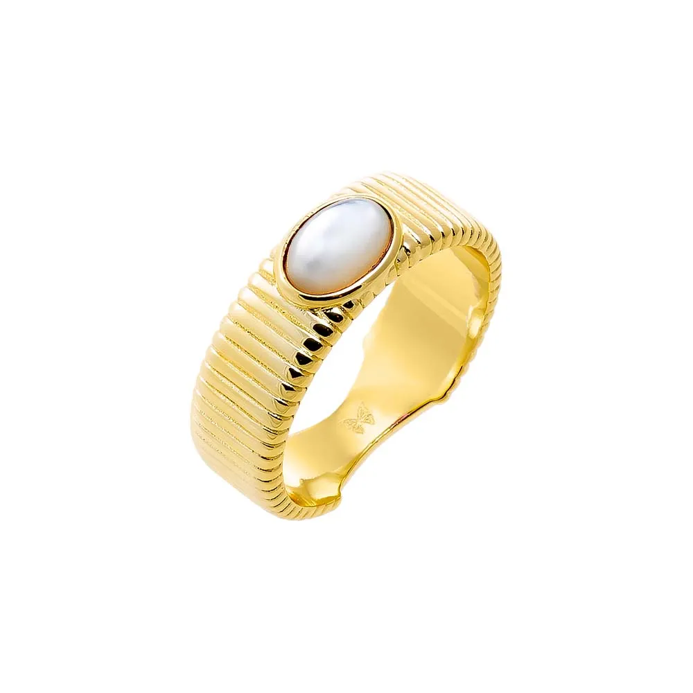 Colored Stone Ridged Band Ring