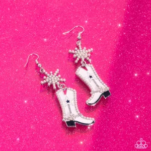 Compelling Cowboy - White - Pearl and Silver Star Boot Paparazzi Fishhook Earrings