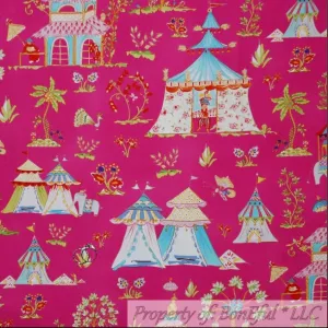 Cotton Fabric BTY Hawaiian Island Tropical Tent Palm Tree Pink