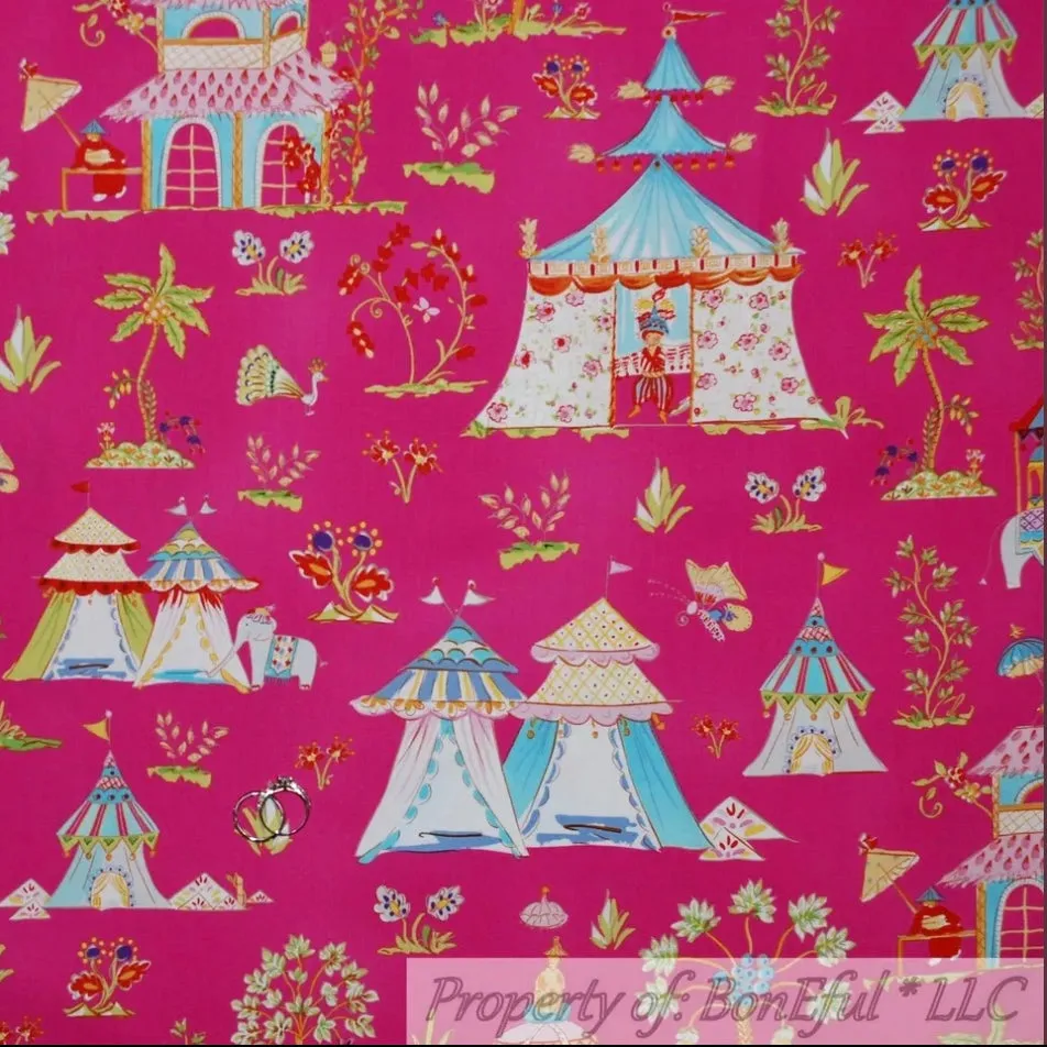 Cotton Fabric BTY Hawaiian Island Tropical Tent Palm Tree Pink