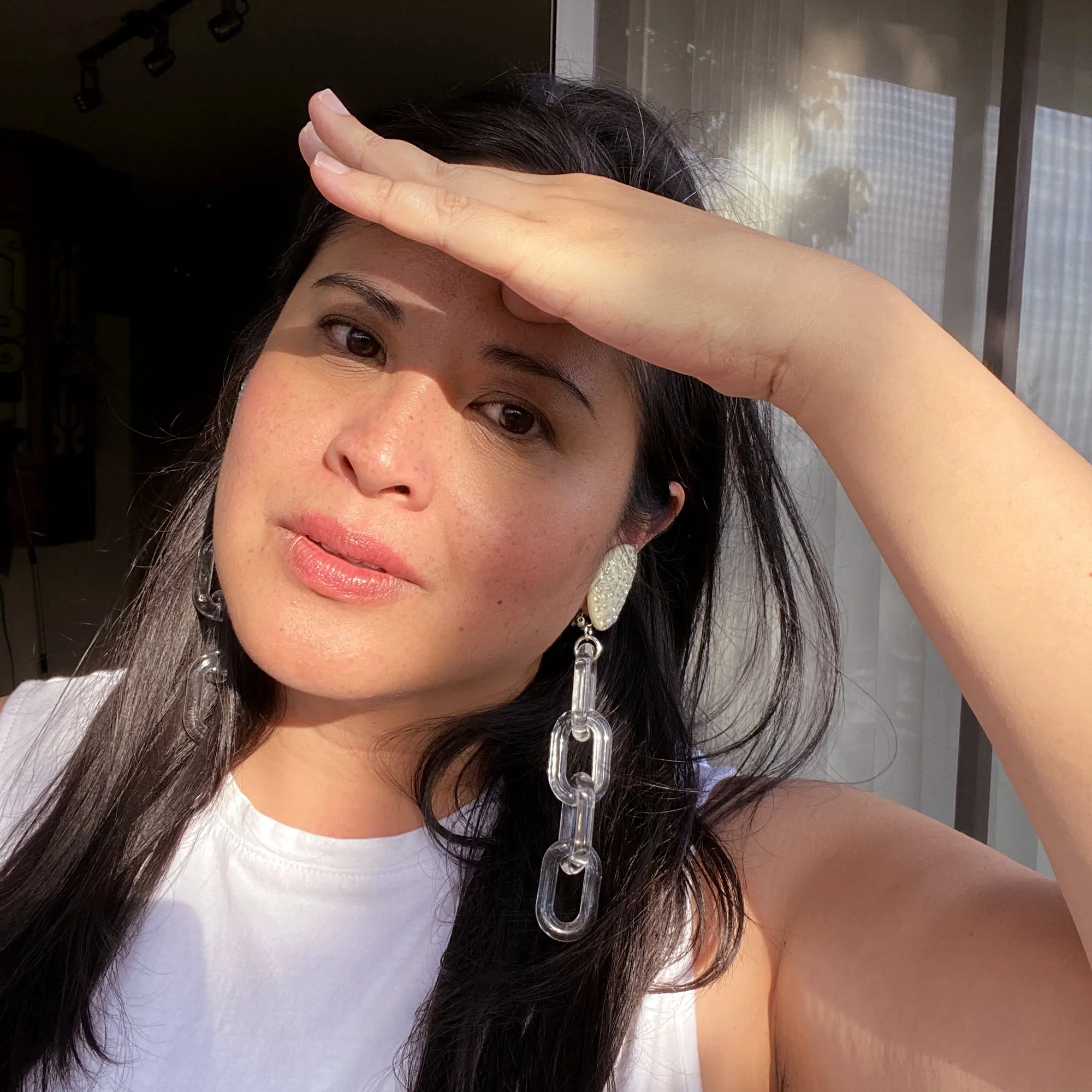 Cream celluloid rhinestone earrings