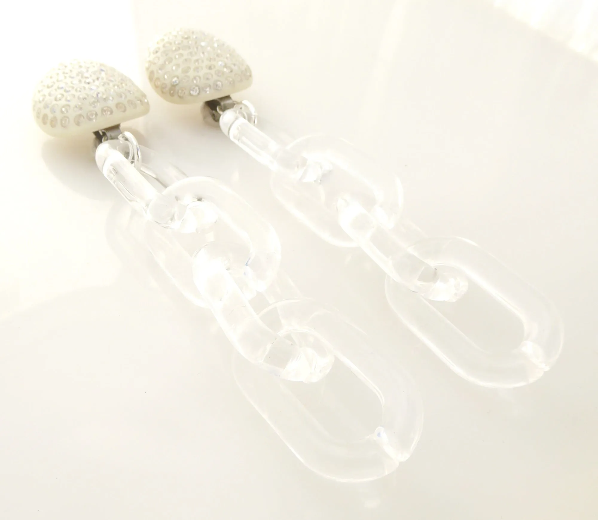 Cream celluloid rhinestone earrings