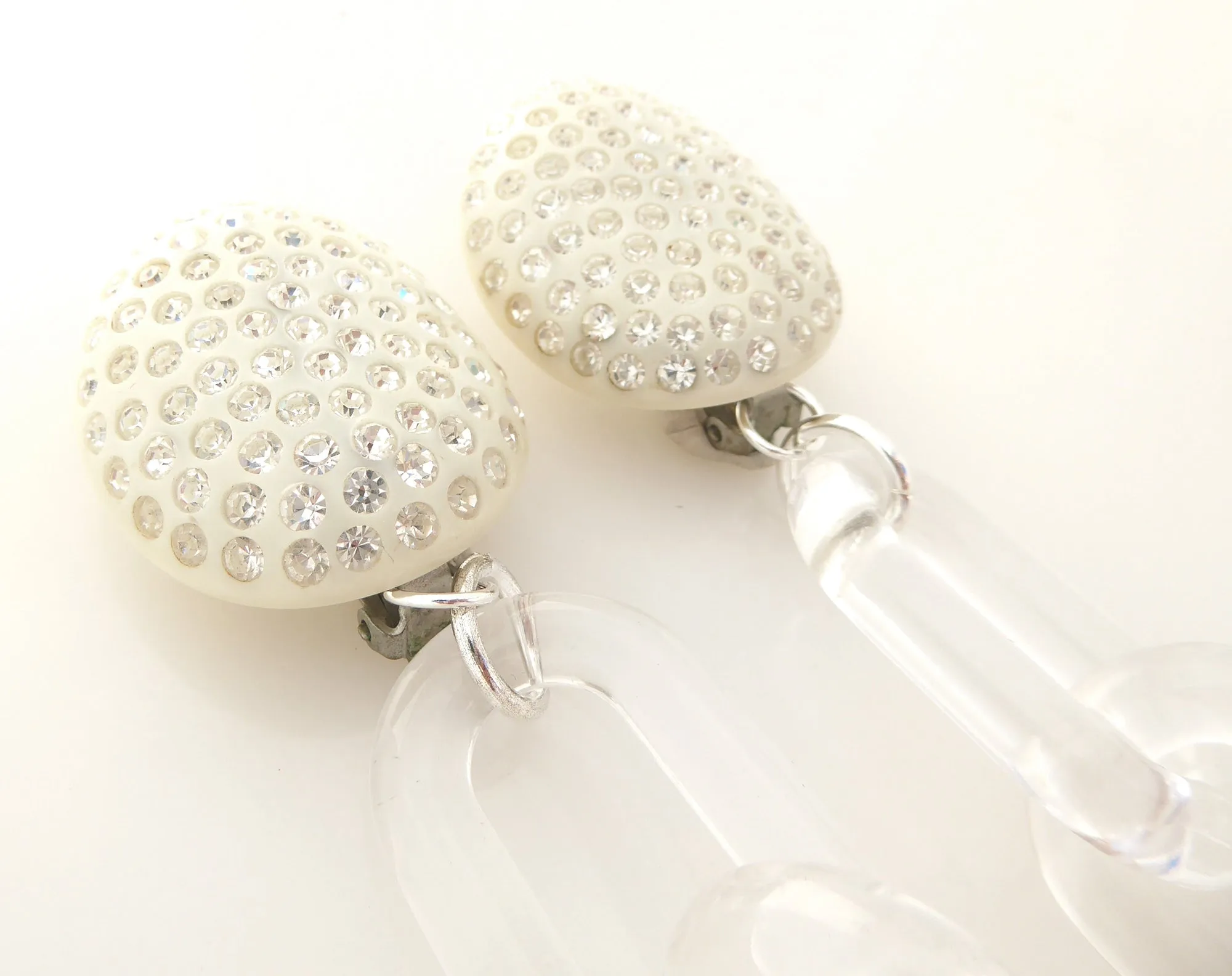 Cream celluloid rhinestone earrings