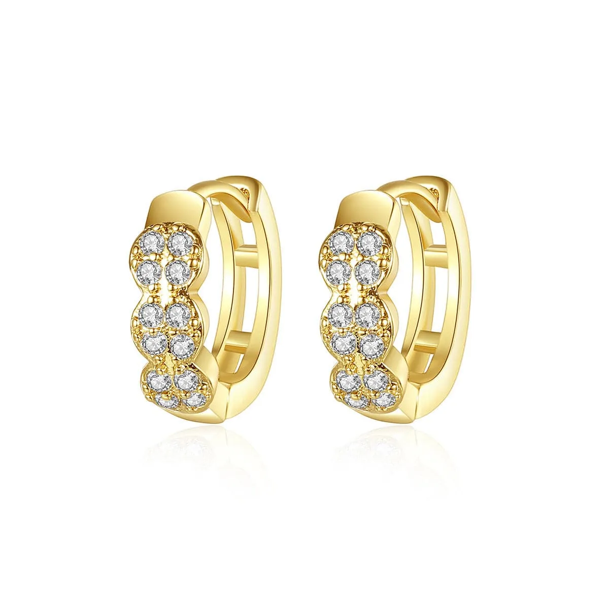 Cubic Zirconia & 18K Gold-Plated Round Huggie Earrings