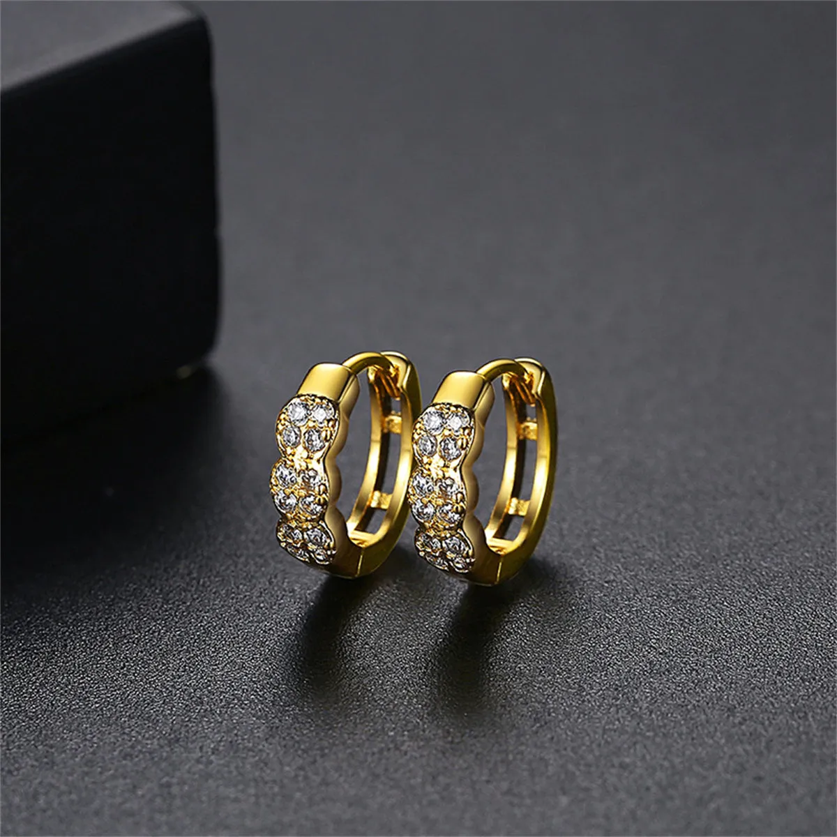 Cubic Zirconia & 18K Gold-Plated Round Huggie Earrings