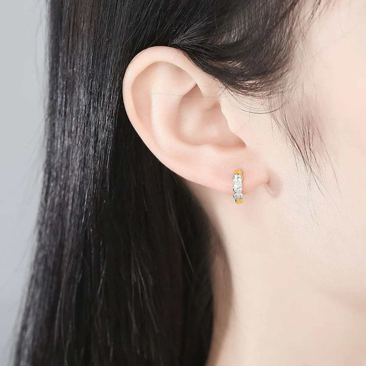Cubic Zirconia & 18K Gold-Plated Round Huggie Earrings