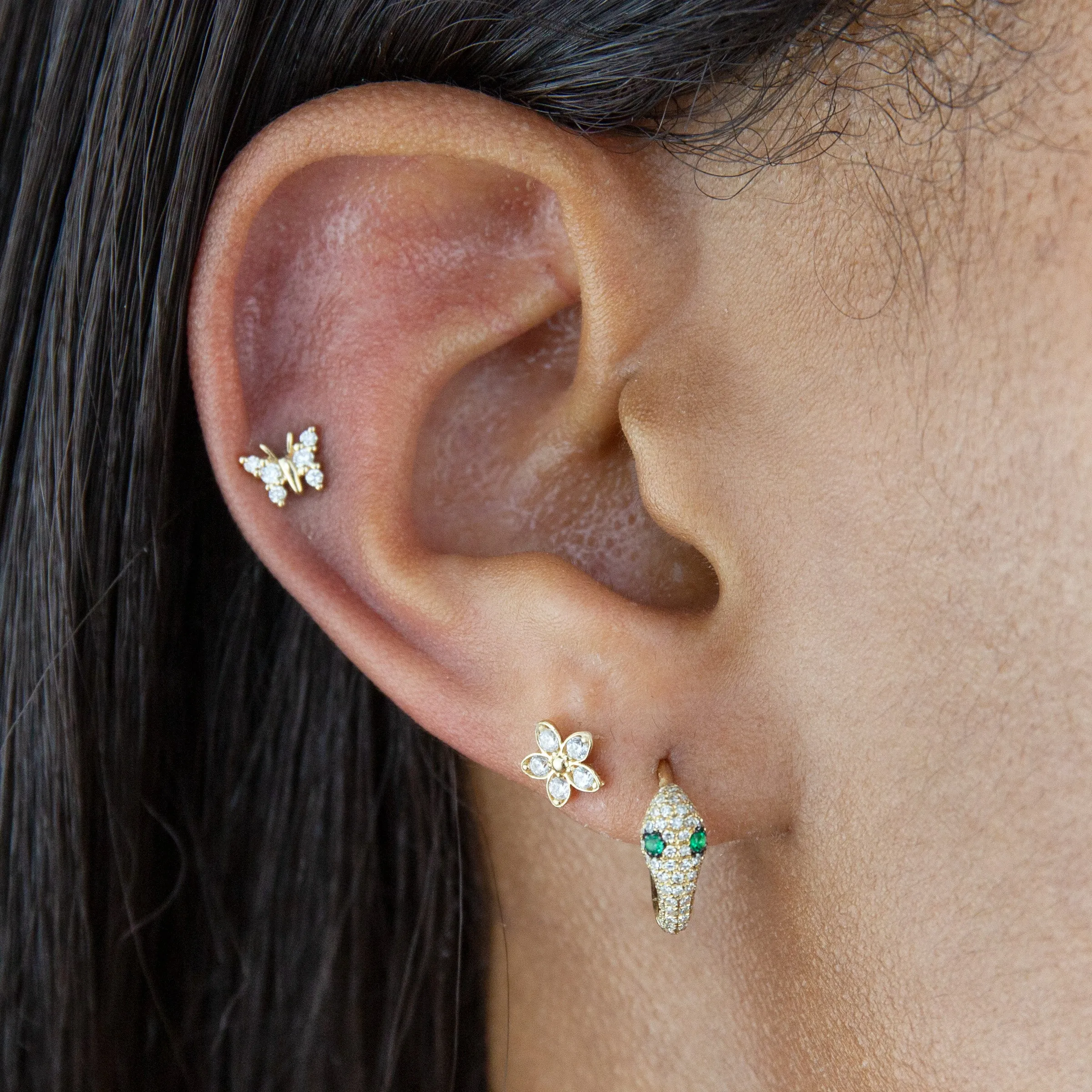 CZ Dainty Flower Threaded Stud Earring 14K