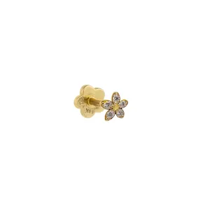CZ Dainty Flower Threaded Stud Earring 14K