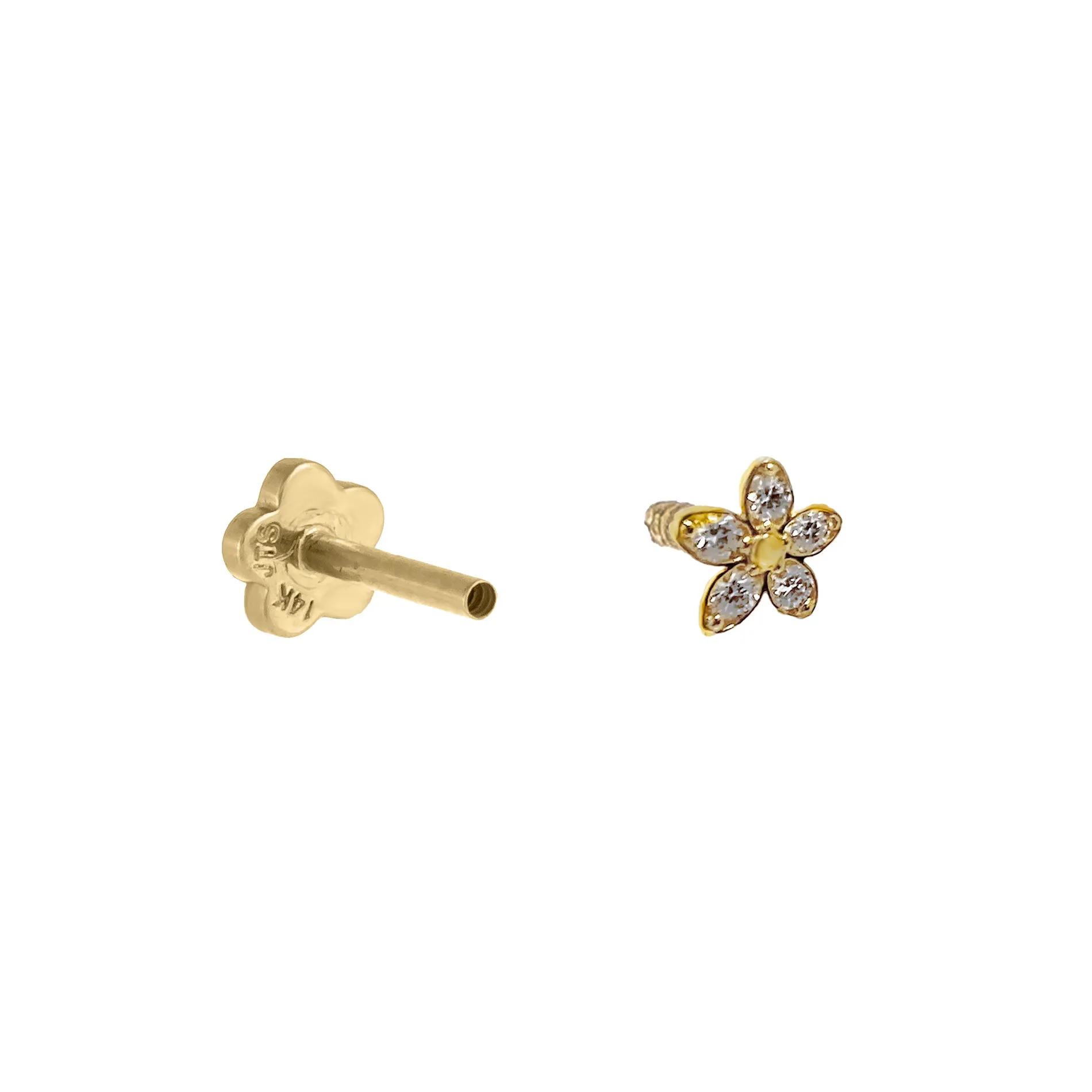 CZ Dainty Flower Threaded Stud Earring 14K