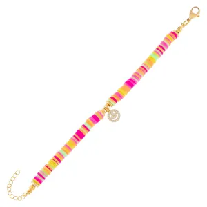 CZ Smiley Face Neon Bead Bracelet