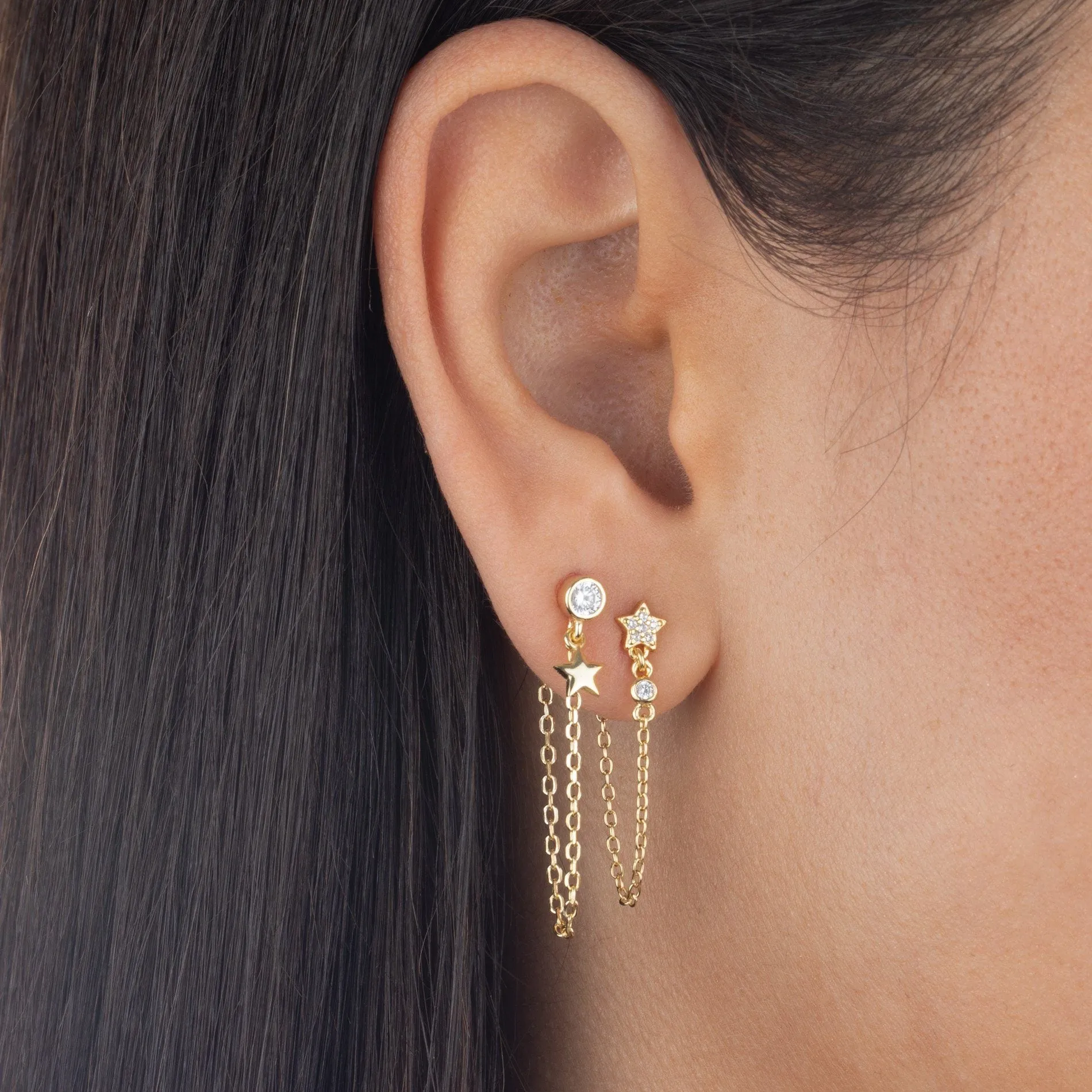 CZ Star Chain Stud Earring