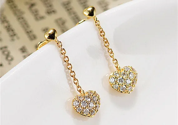 Dainty Heart Dangle Thread Earrings