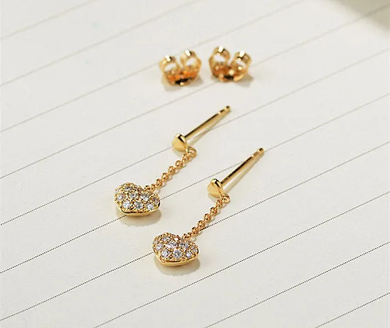 Dainty Heart Dangle Thread Earrings