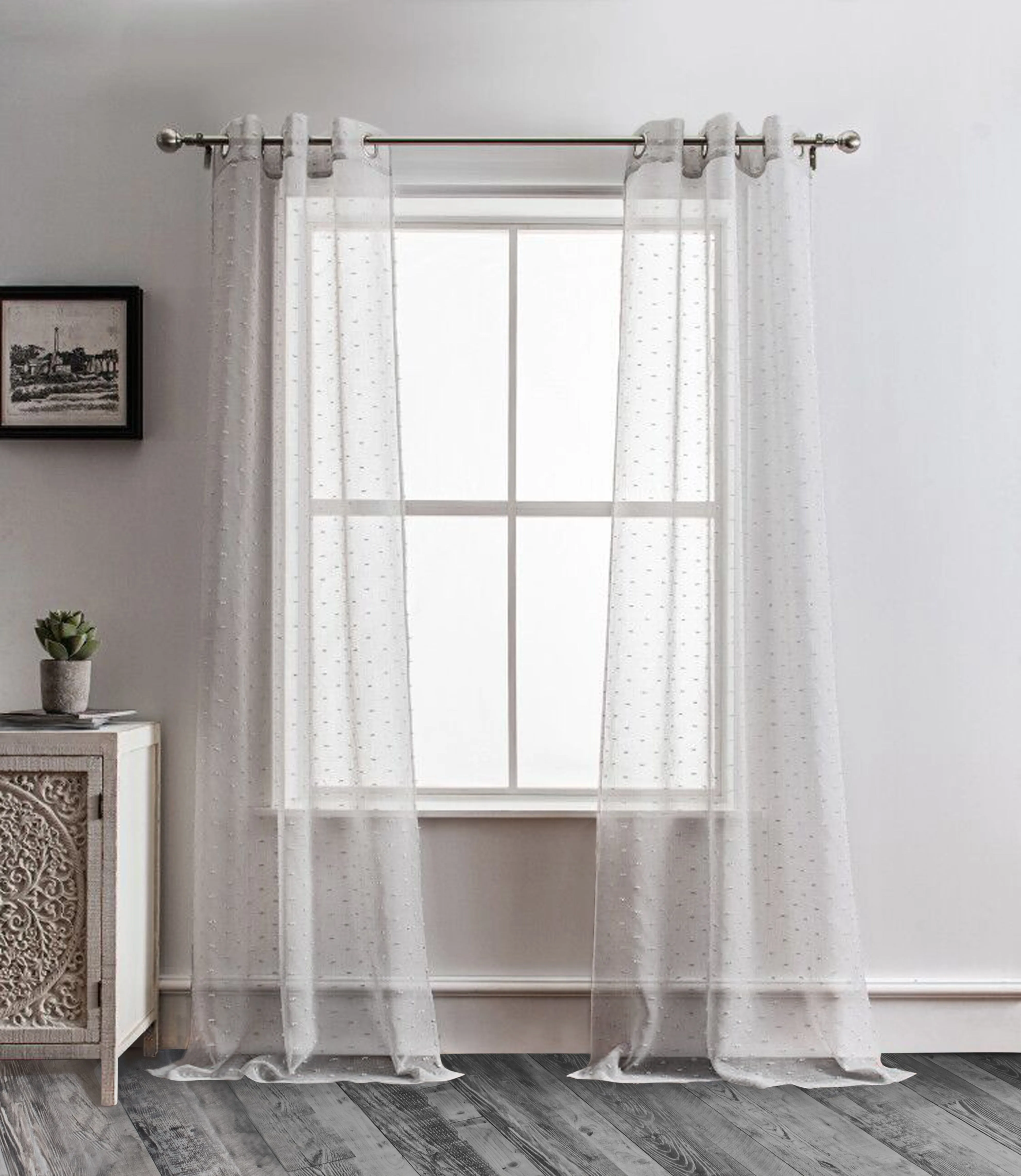 Dainty Home Ribbons Boho Linen Look Fabric With 3D Embellished Lurex Ribbons Light Filtering Grommet Panel Pair