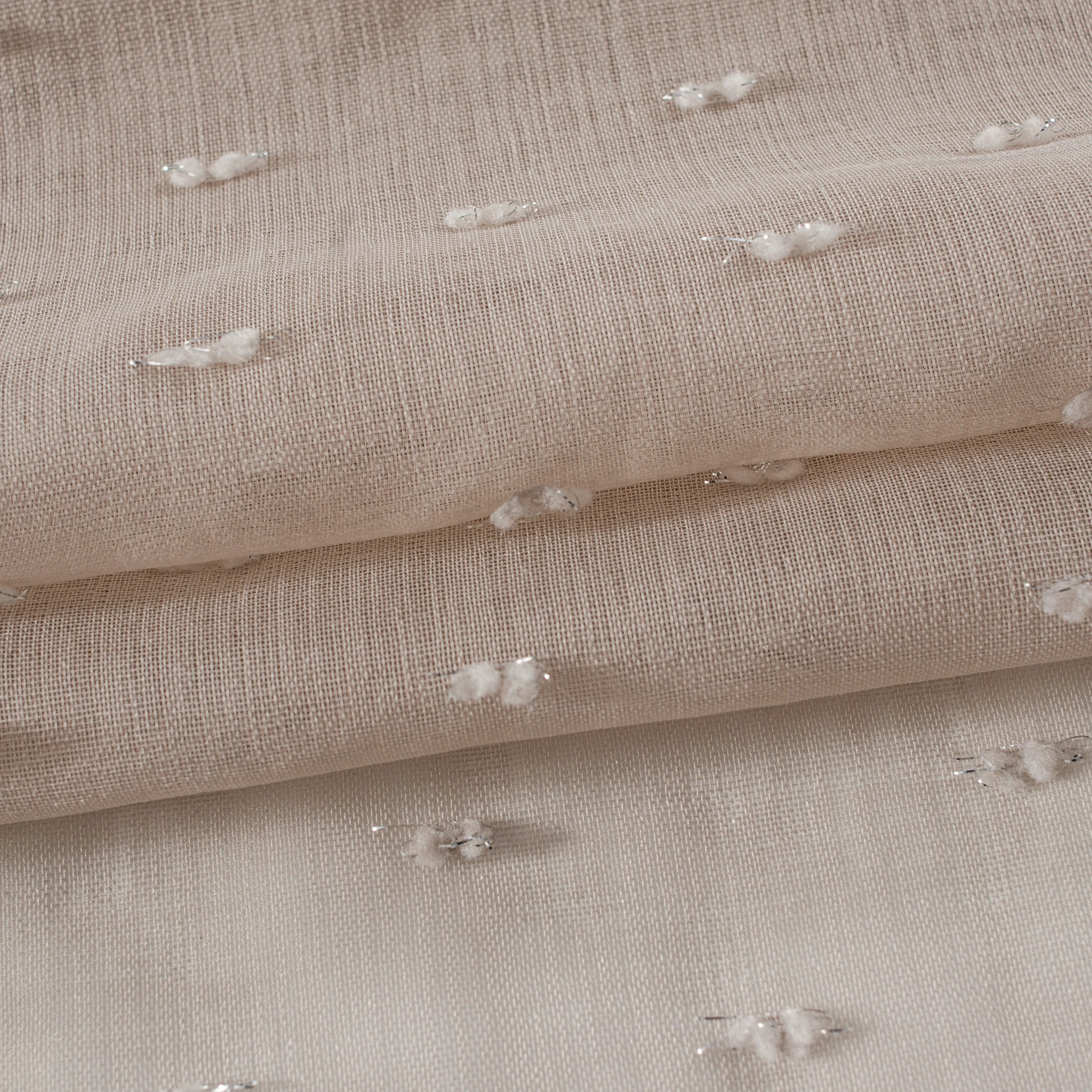 Dainty Home Ribbons Boho Linen Look Fabric With 3D Embellished Lurex Ribbons Light Filtering Grommet Panel Pair