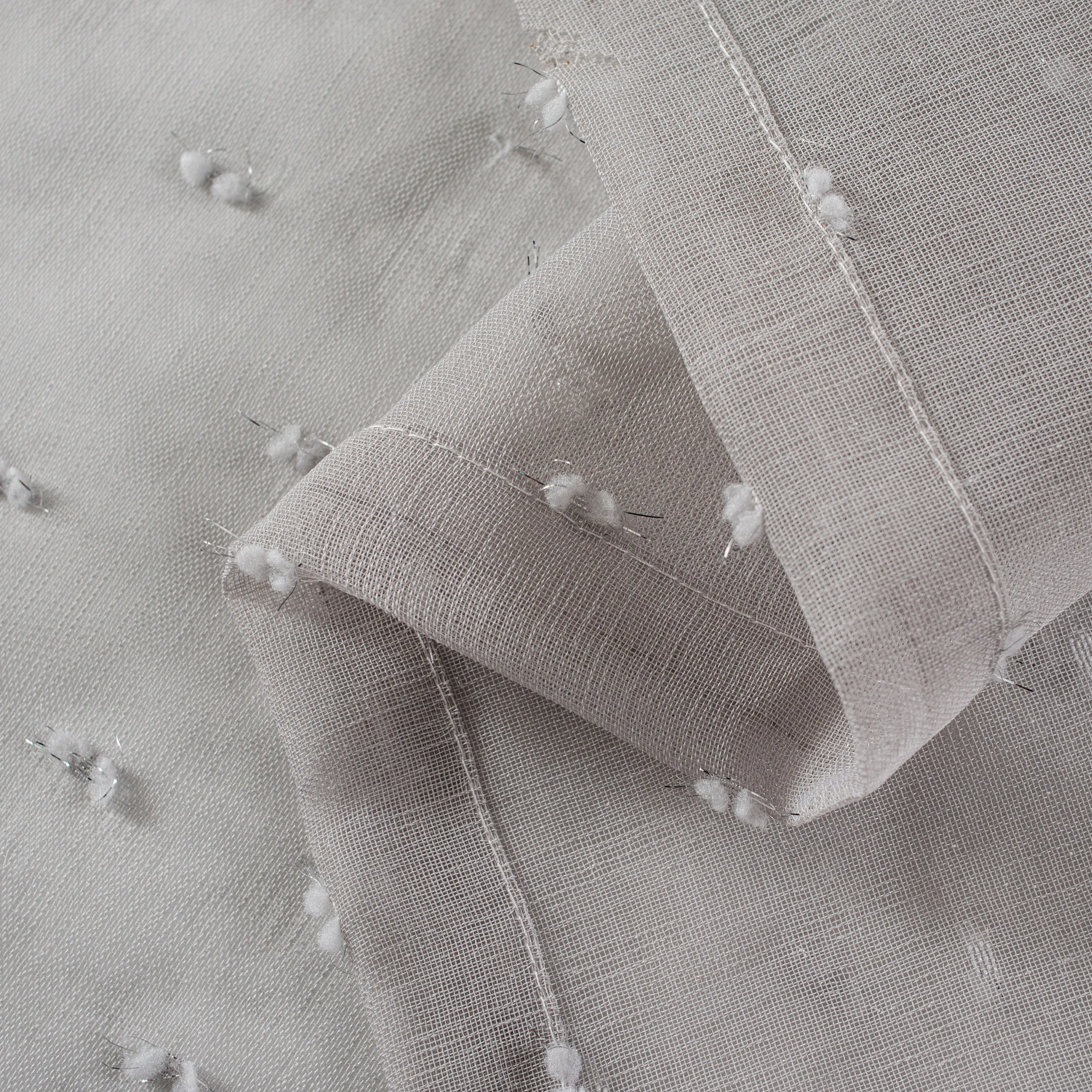 Dainty Home Ribbons Boho Linen Look Fabric With 3D Embellished Lurex Ribbons Light Filtering Grommet Panel Pair
