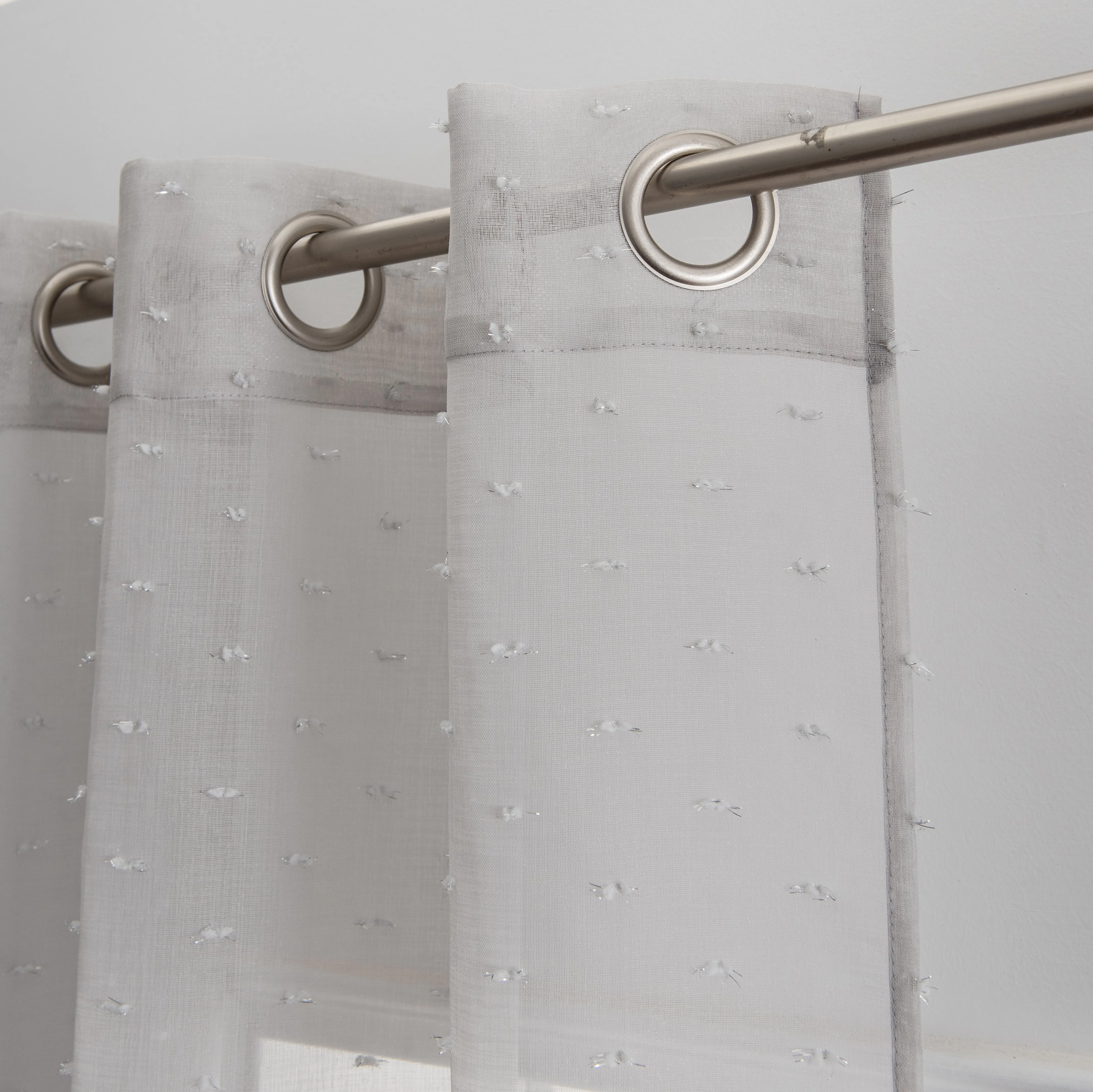 Dainty Home Ribbons Boho Linen Look Fabric With 3D Embellished Lurex Ribbons Light Filtering Grommet Panel Pair