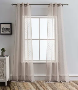 Dainty Home Ribbons Boho Linen Look Fabric With 3D Embellished Lurex Ribbons Light Filtering Grommet Panel Pair