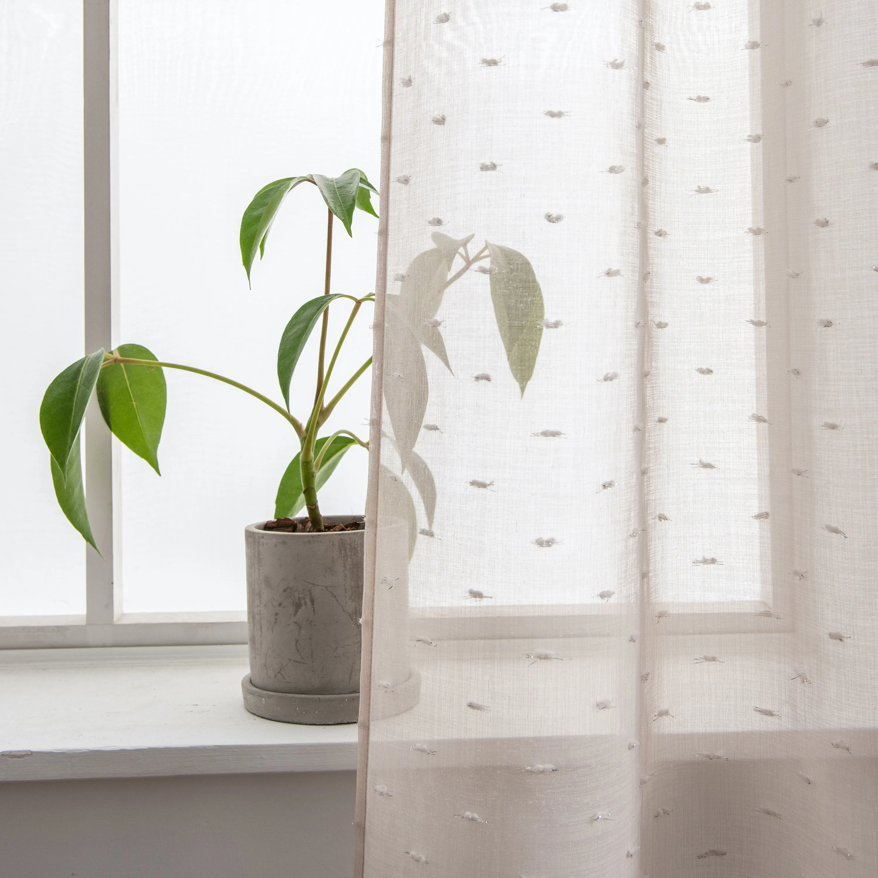 Dainty Home Ribbons Boho Linen Look Fabric With 3D Embellished Lurex Ribbons Light Filtering Grommet Panel Pair