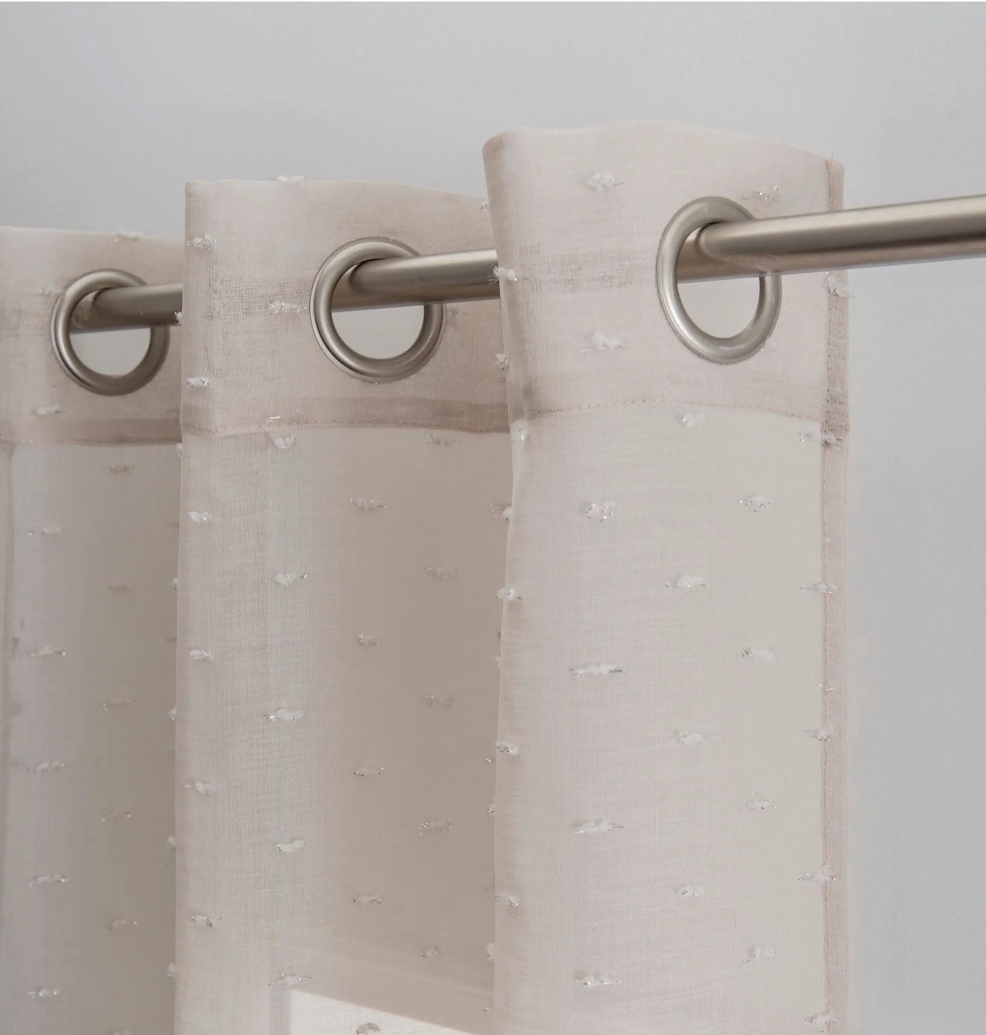 Dainty Home Ribbons Boho Linen Look Fabric With 3D Embellished Lurex Ribbons Light Filtering Grommet Panel Pair