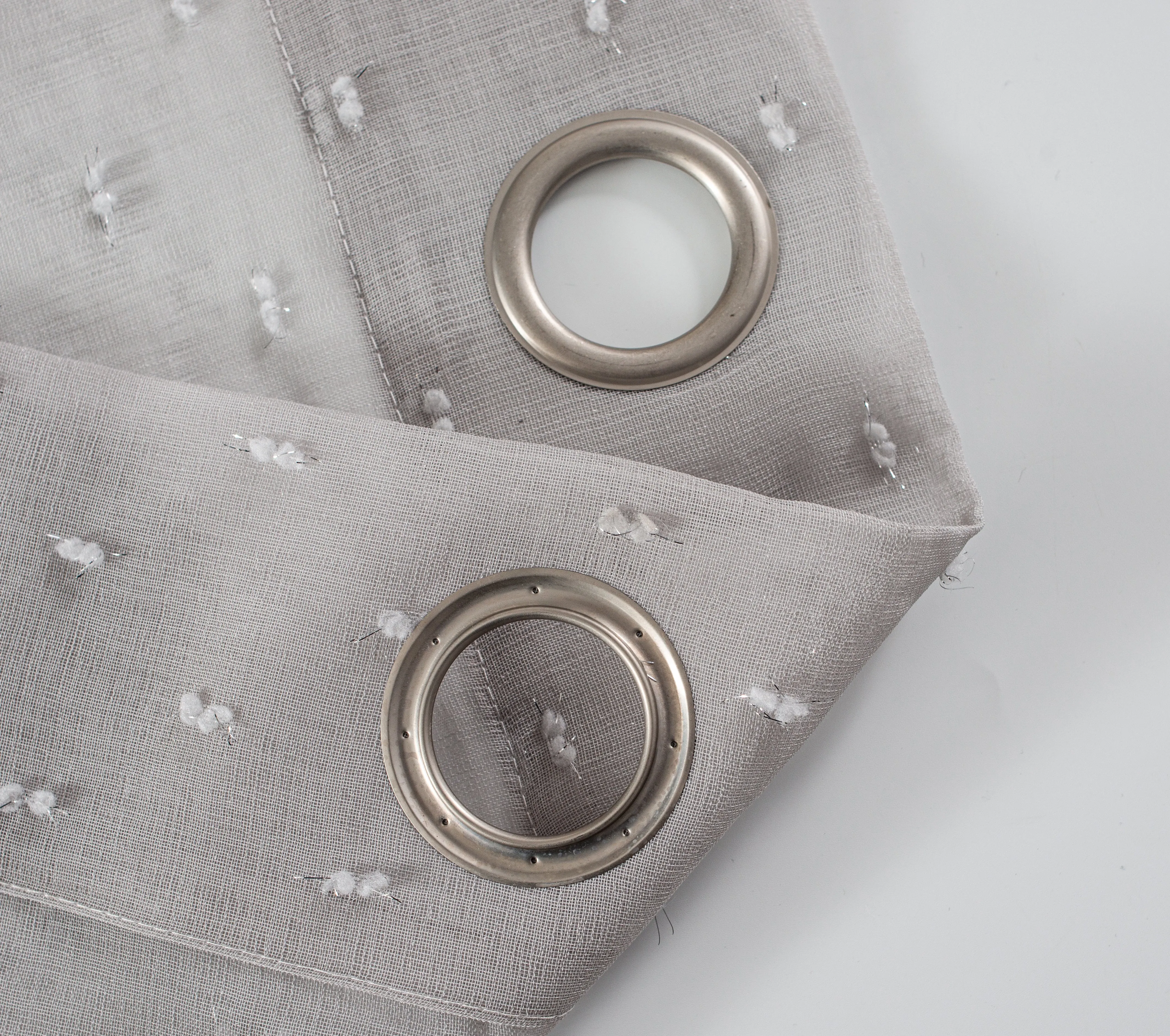 Dainty Home Ribbons Boho Linen Look Fabric With 3D Embellished Lurex Ribbons Light Filtering Grommet Panel Pair