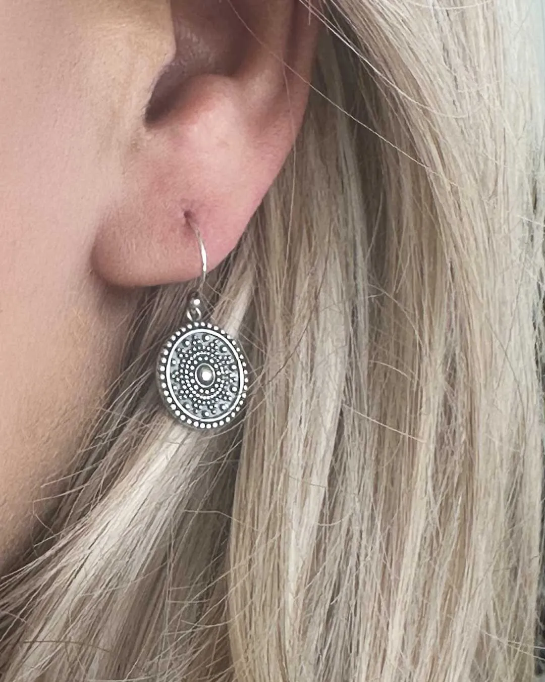 Dainty Mandala Silver Earrings