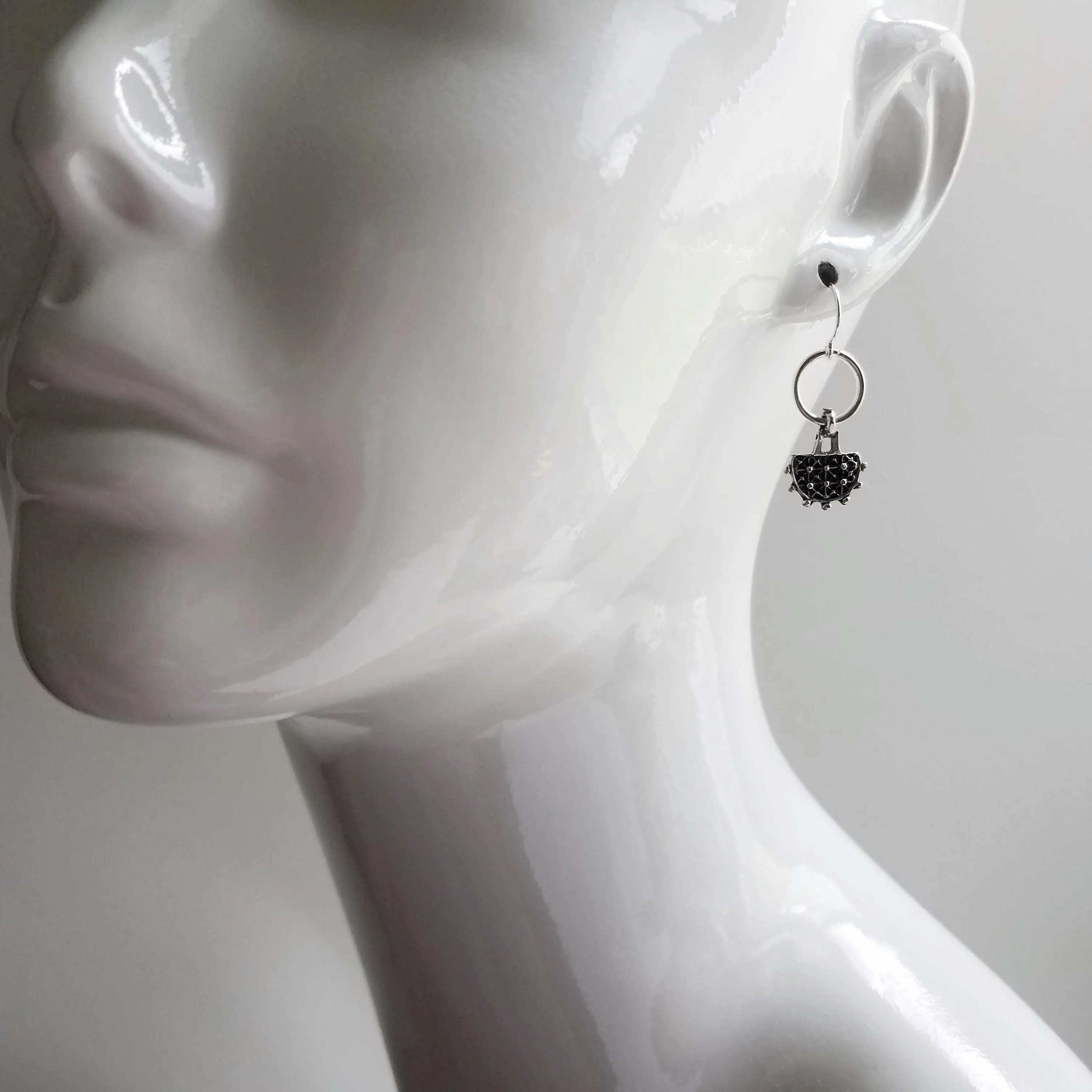 Dainty Silver Dangle Earrings, silver pendulum earring, antique silver earring, semicircle earring, silver ring earring, small earring, ox