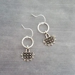 Dainty Silver Dangle Earrings, silver pendulum earring, antique silver earring, semicircle earring, silver ring earring, small earring, ox