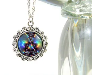 Dainty Silver Necklace with an Aura-Themed Rainbow Energy Art Photo Print - "Aura Abstract"