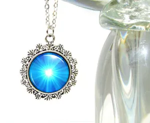 Dainty Throat Chakra Necklace, Blue Starburst Pendant, Metaphysical Artwork
