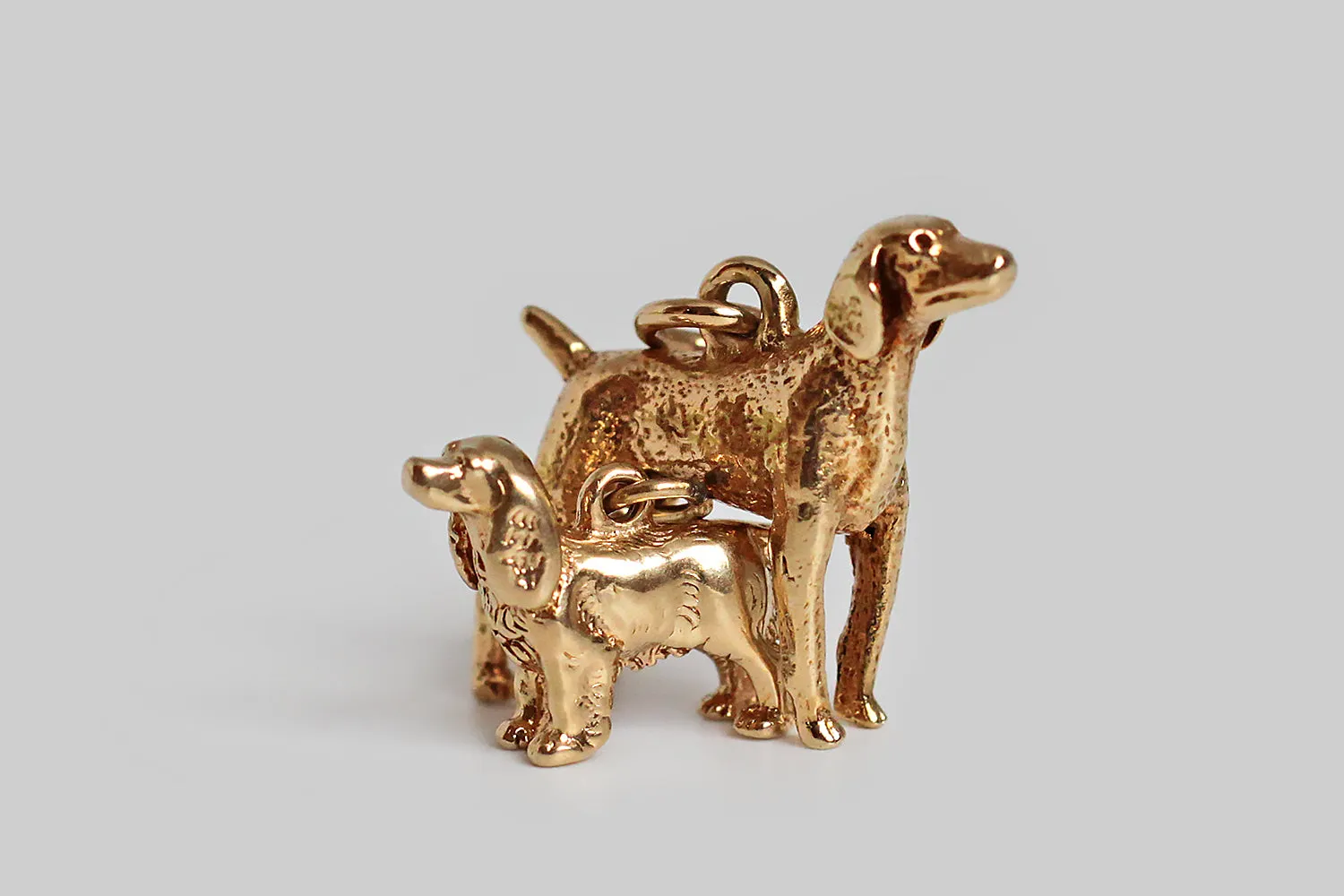 Dainty Vintage Mid 20th Century Sporting Dog Charm in 14k Gold