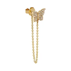 Diamond Butterfly Chain Drop Earring 14K