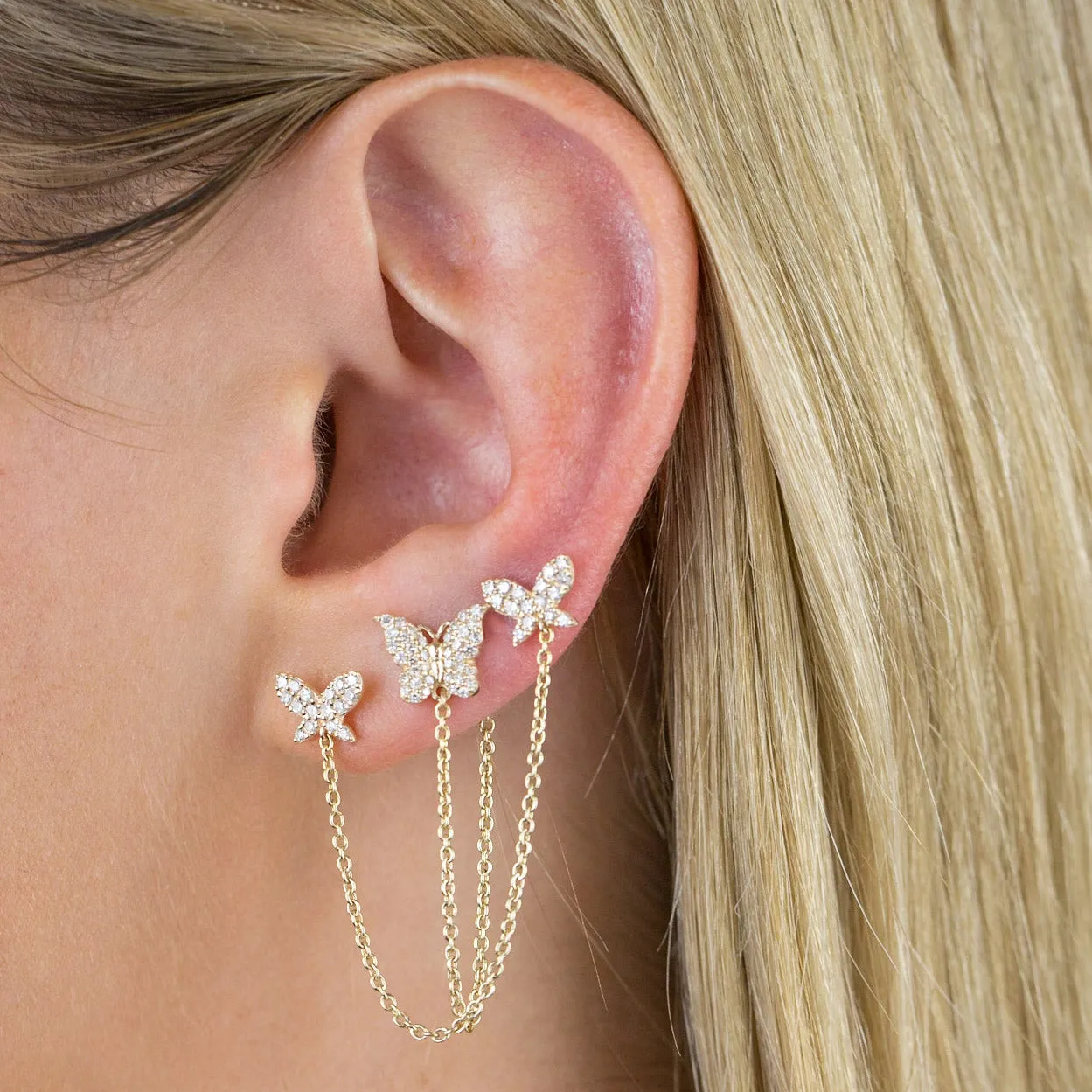 Diamond Butterfly Chain Drop Earring 14K