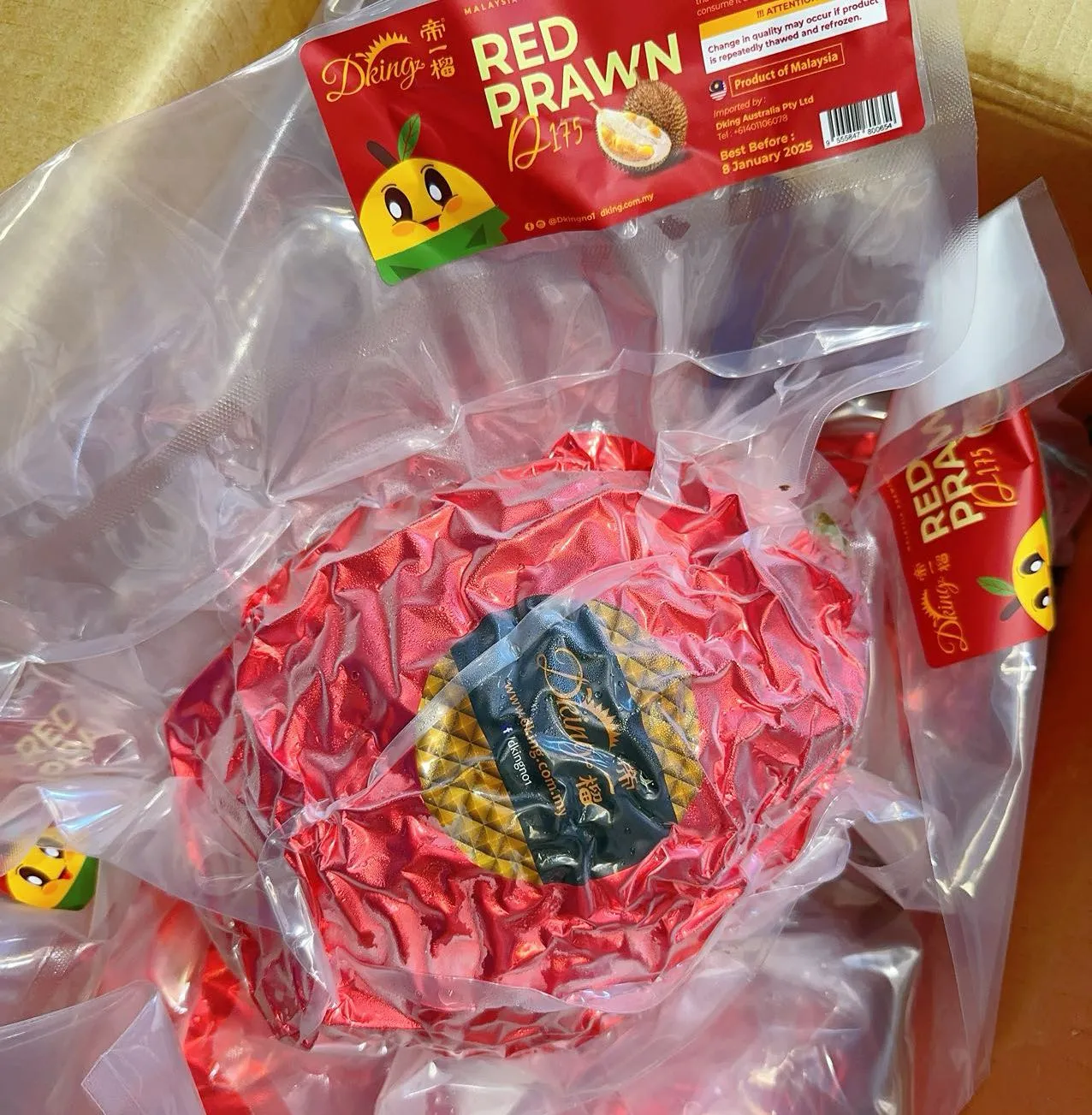 Dking Frozen D175 Red Prawn Durian - 2-2.2kg Each