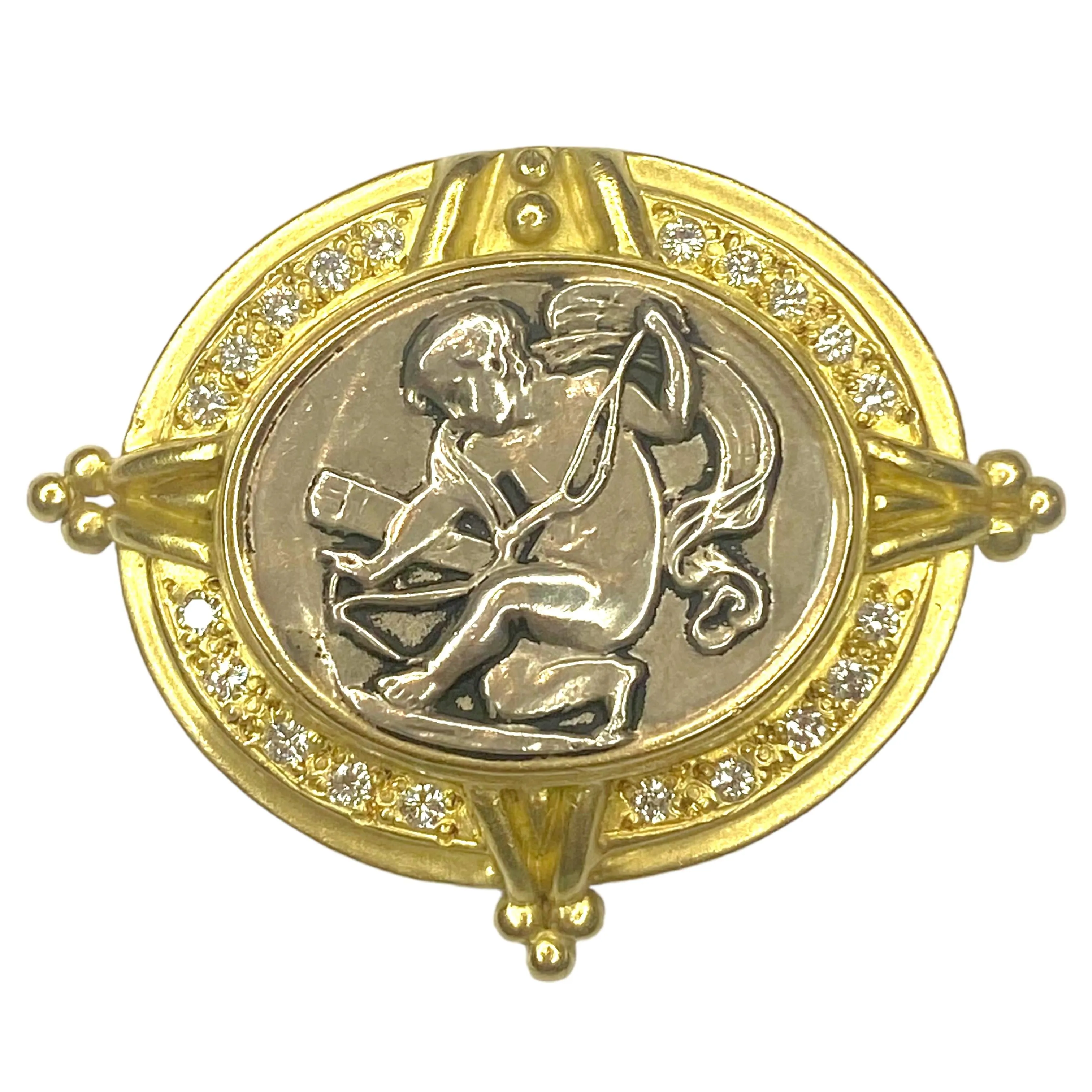 Doris Panos 18K Gold Cameo Diamond Pin Pendant