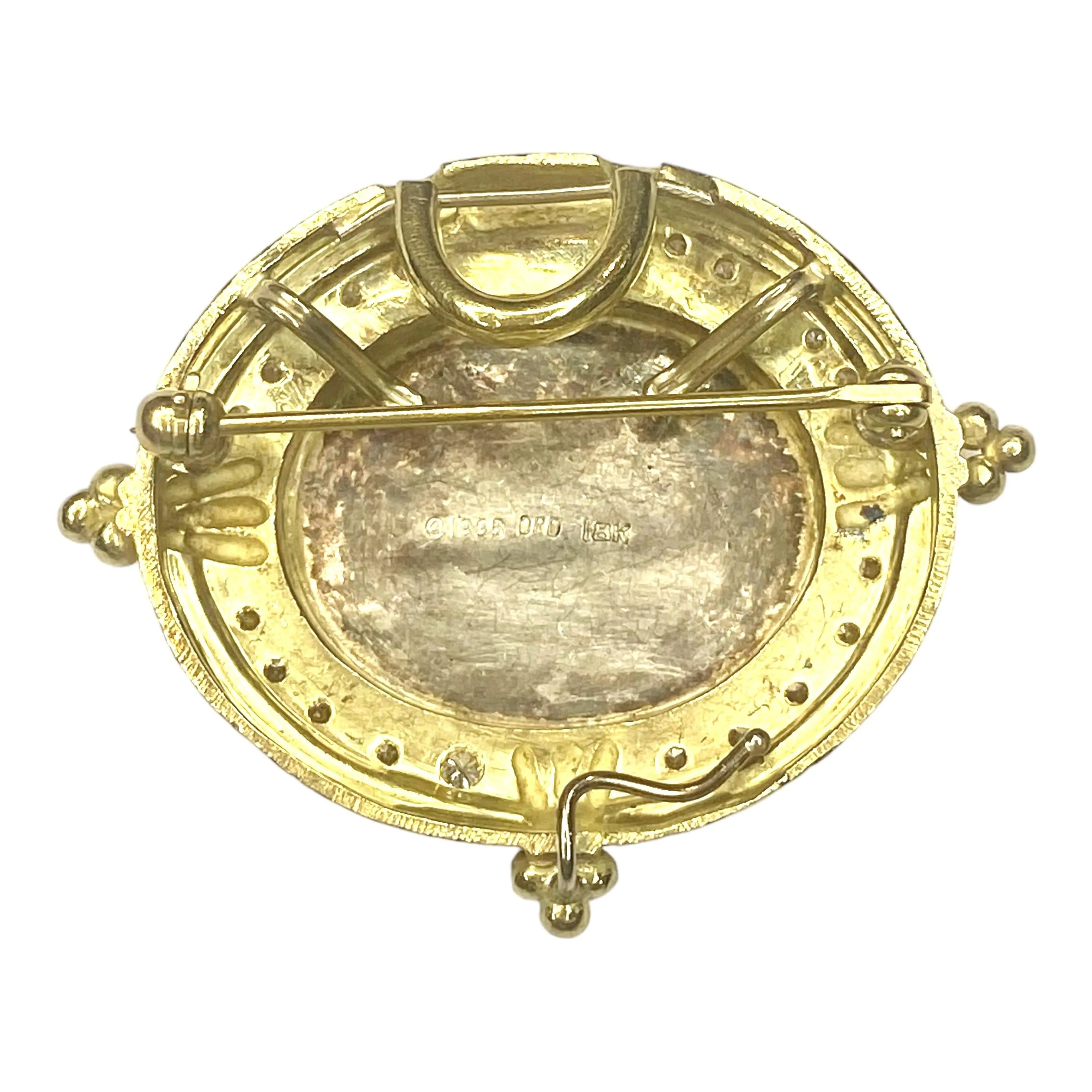 Doris Panos 18K Gold Cameo Diamond Pin Pendant