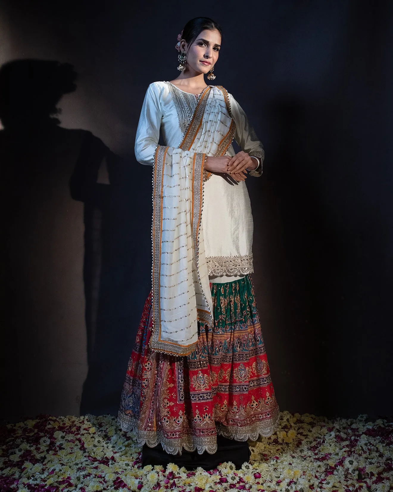 Dove White Multihued Embellished Gharara Set