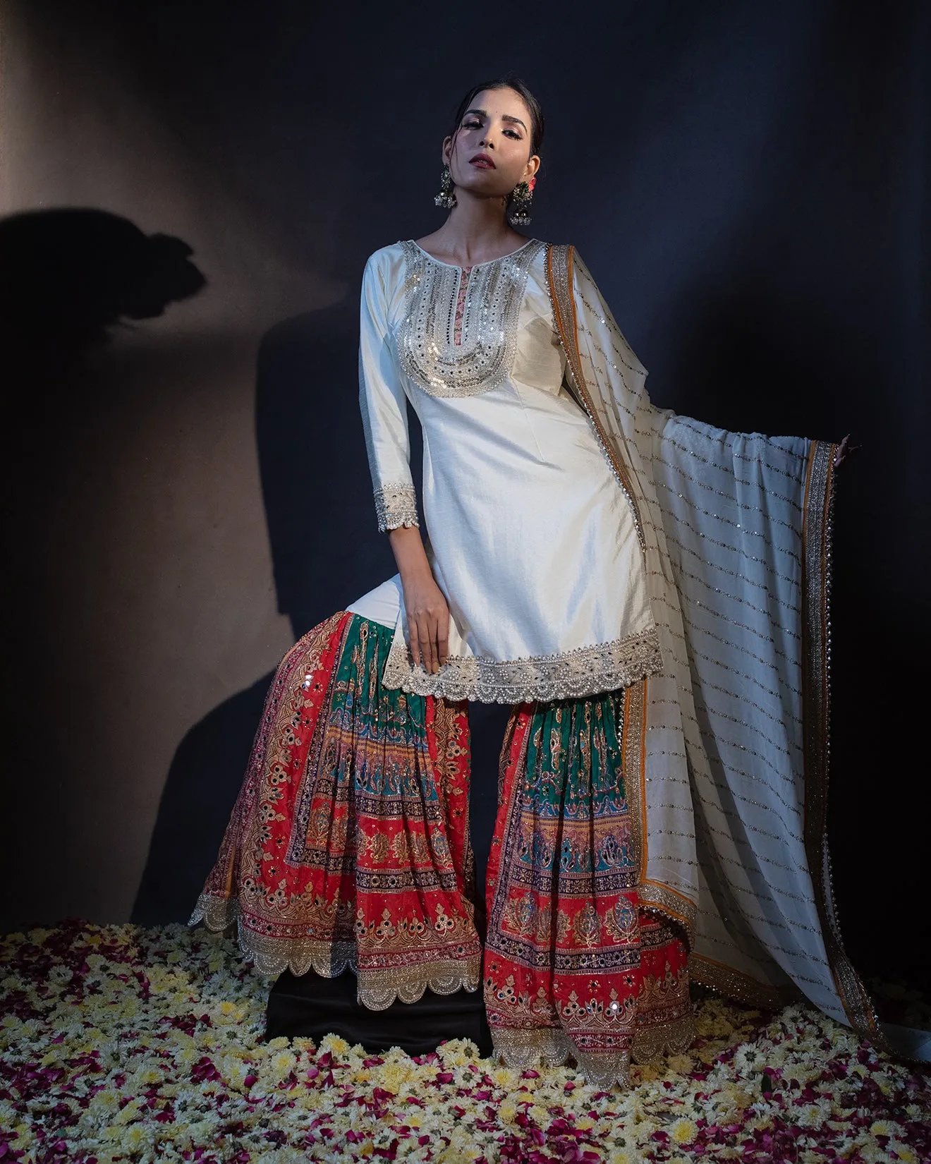Dove White Multihued Embellished Gharara Set