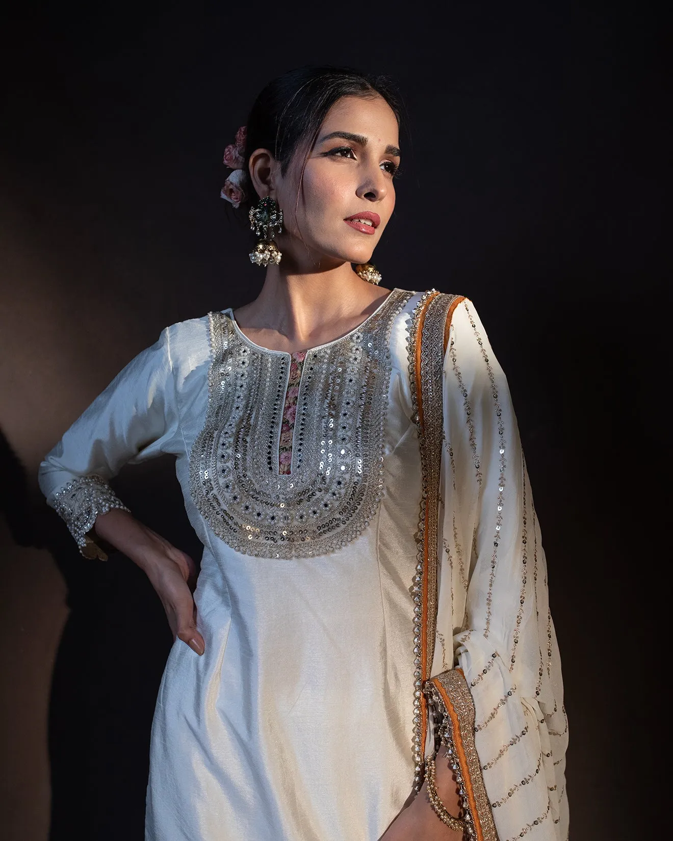 Dove White Multihued Embellished Gharara Set