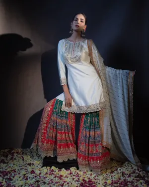 Dove White Multihued Embellished Gharara Set
